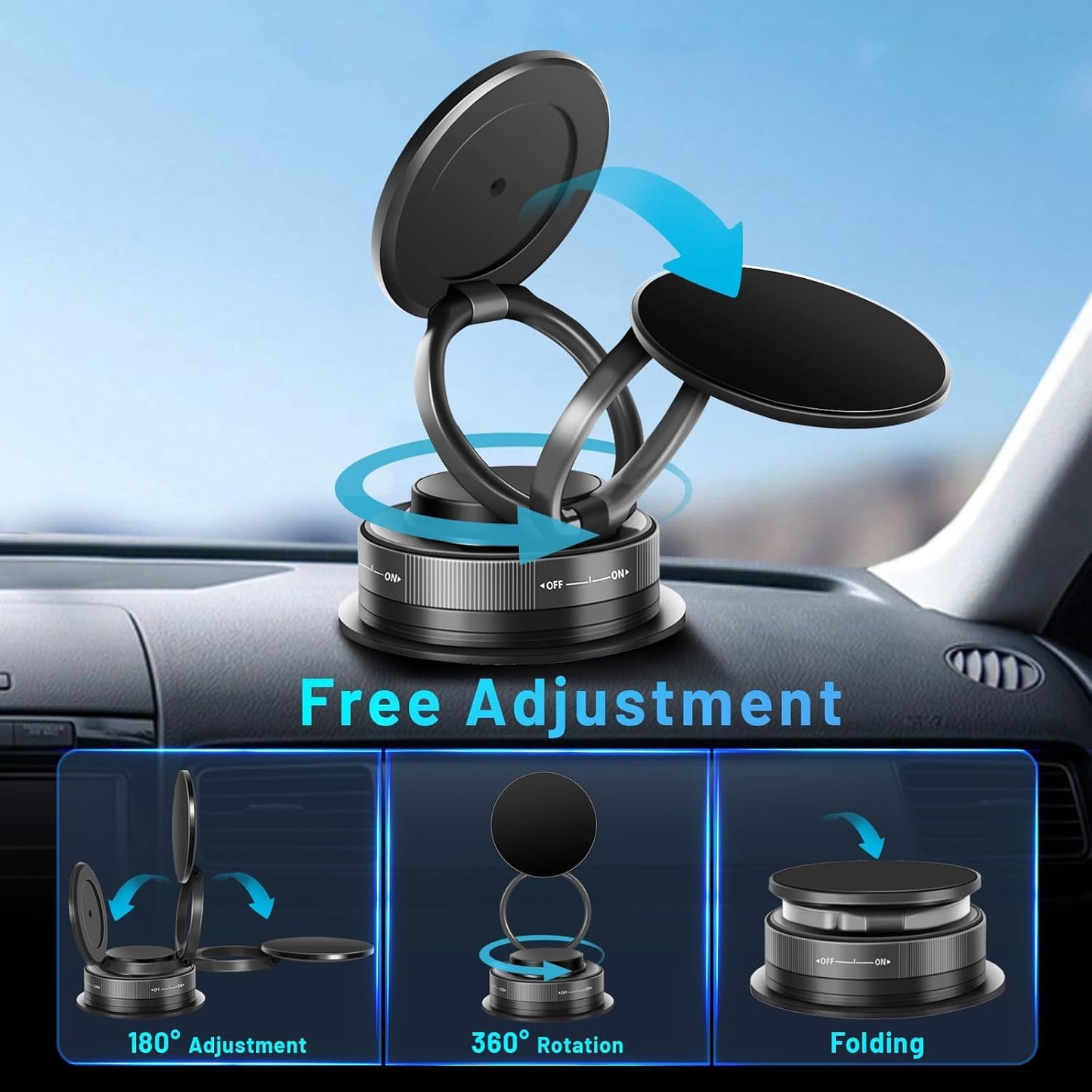 Vacuum Magnetic Car Phone Holder – 360° Adjustable Strong Suction Mobile Stand